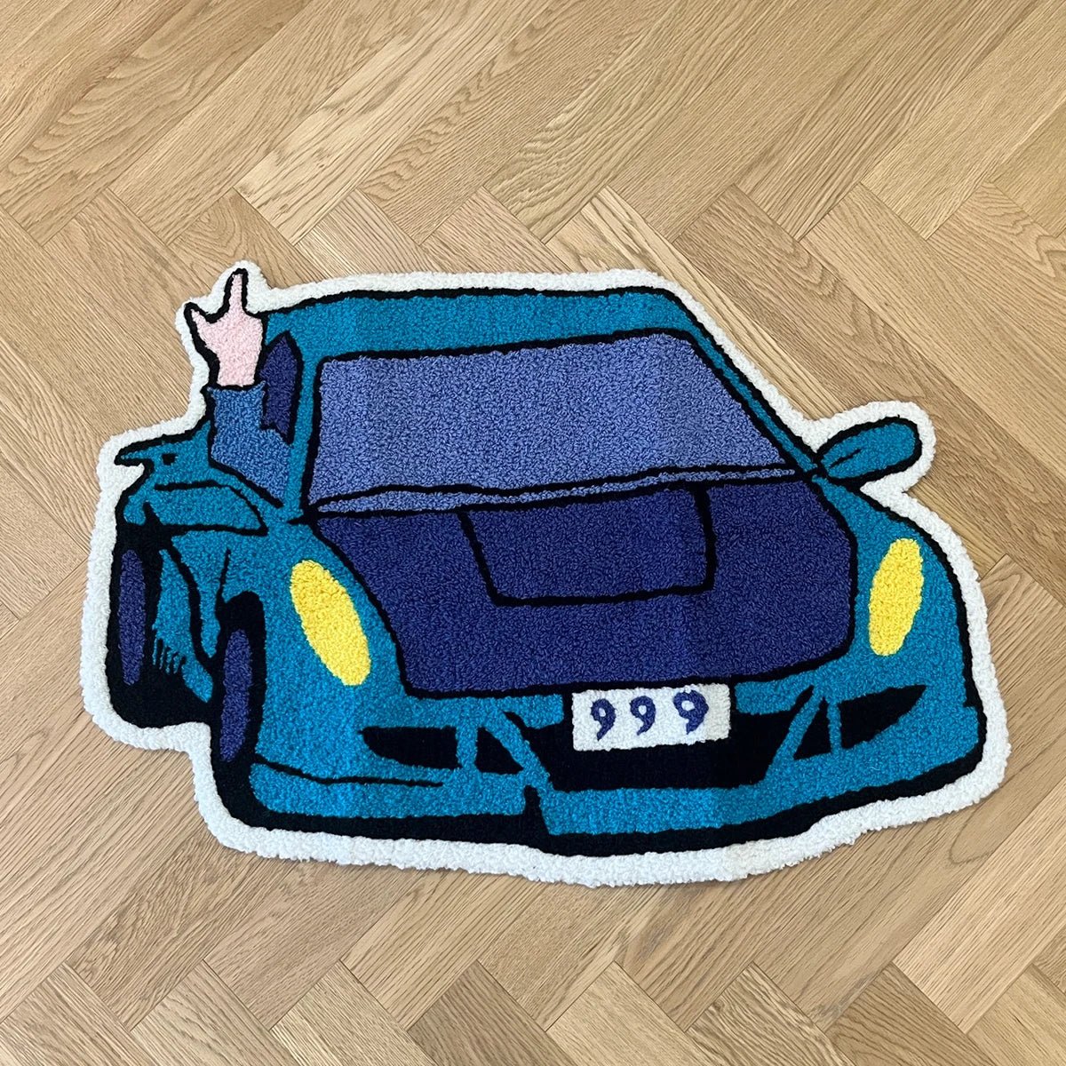 Blue and Purple Tufted "JUICE WRLD 999 Car" Rug - TheRugGuy