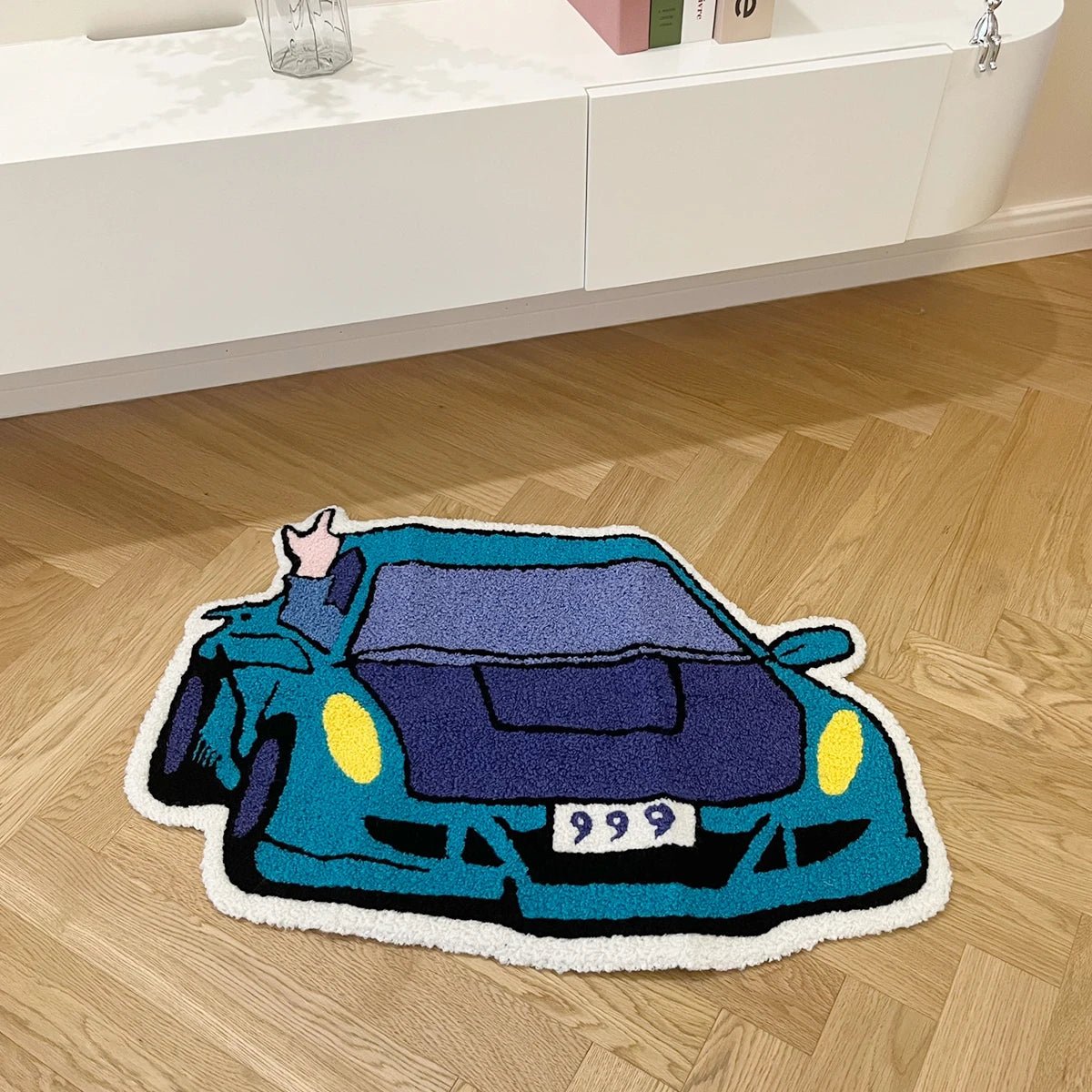 Blue and Purple Tufted "JUICE WRLD 999 Car" Rug - TheRugGuy