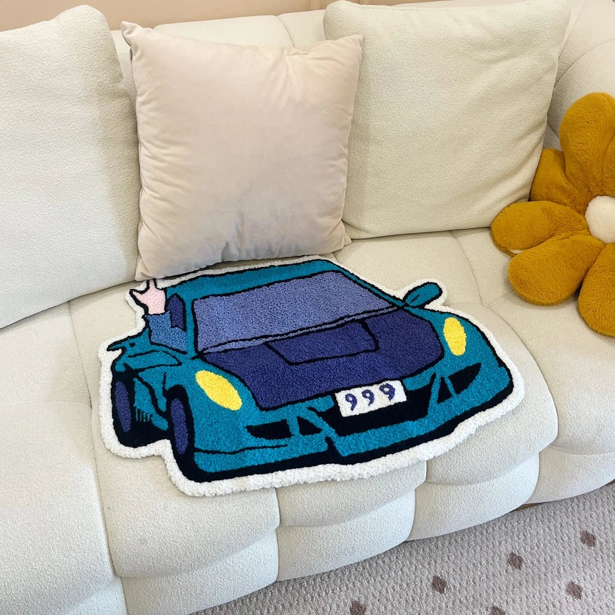 Blue and Purple Tufted "JUICE WRLD 999 Car" Rug - TheRugGuy