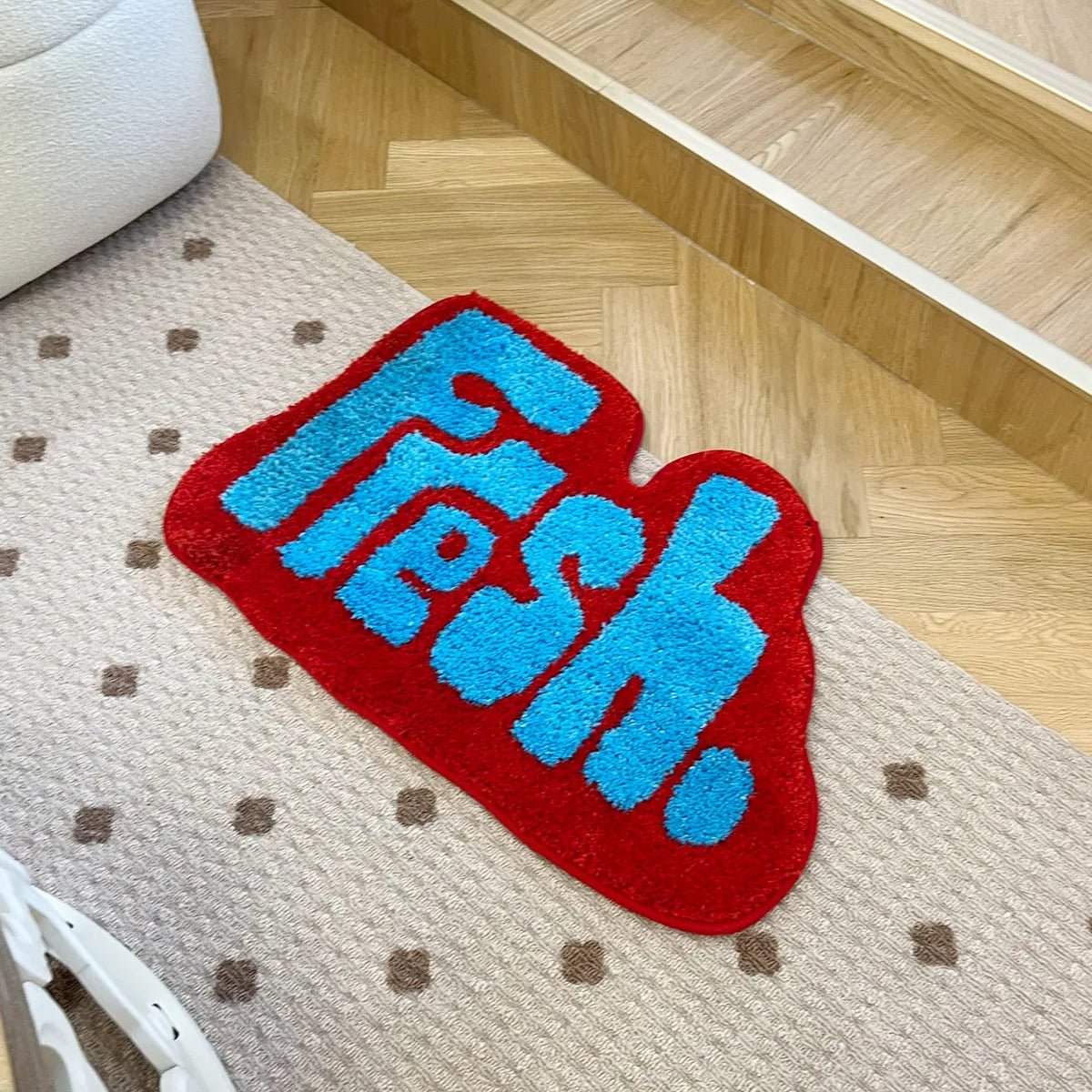 Blue and Red Tufted "Fresh" Quote Rug - TheRugGuy