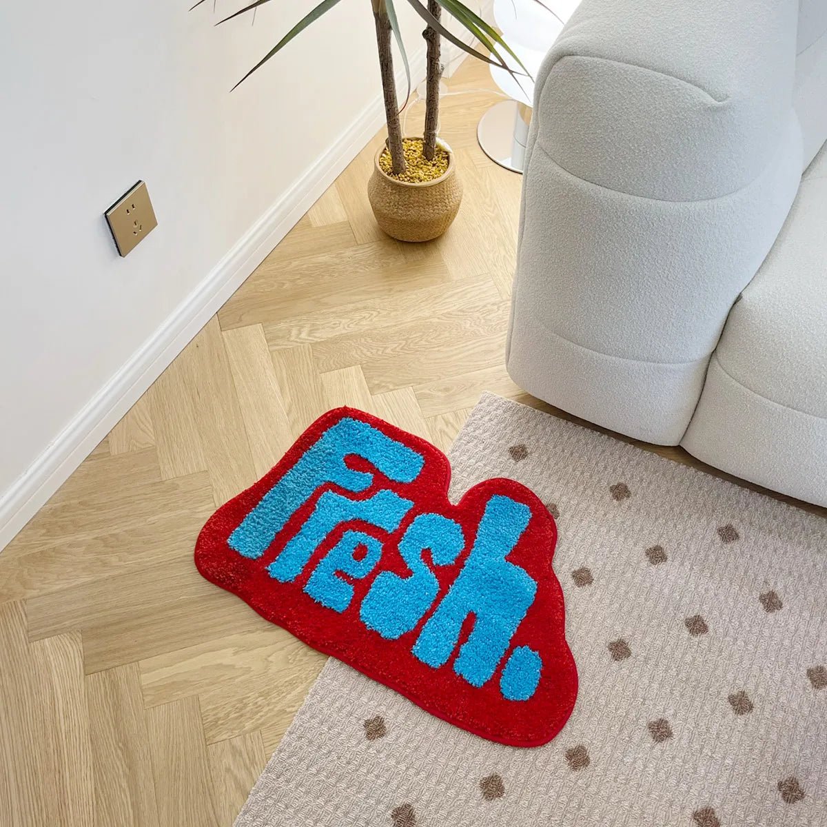 Blue and Red Tufted "Fresh" Quote Rug - TheRugGuy