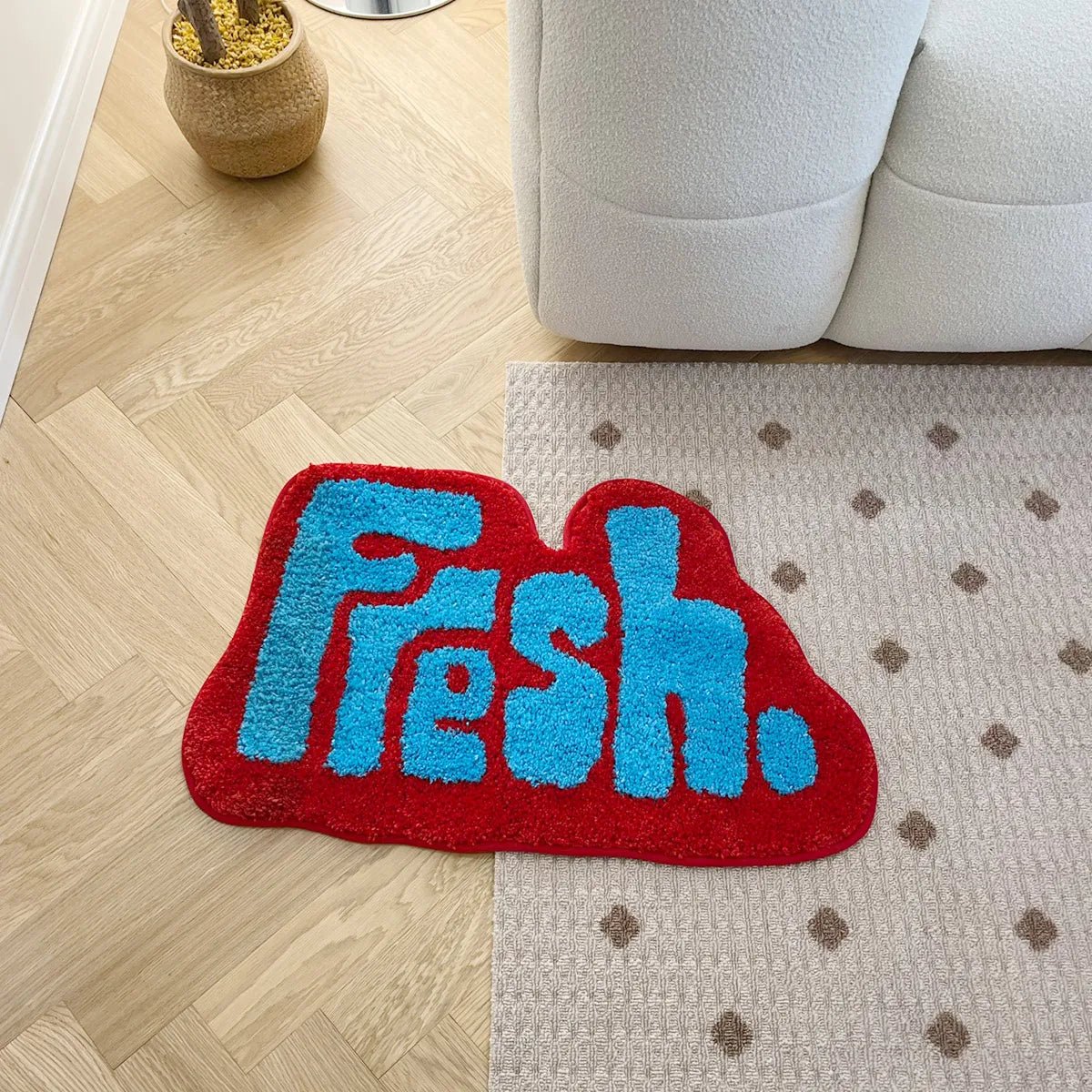 Blue and Red Tufted "Fresh" Quote Rug - TheRugGuy