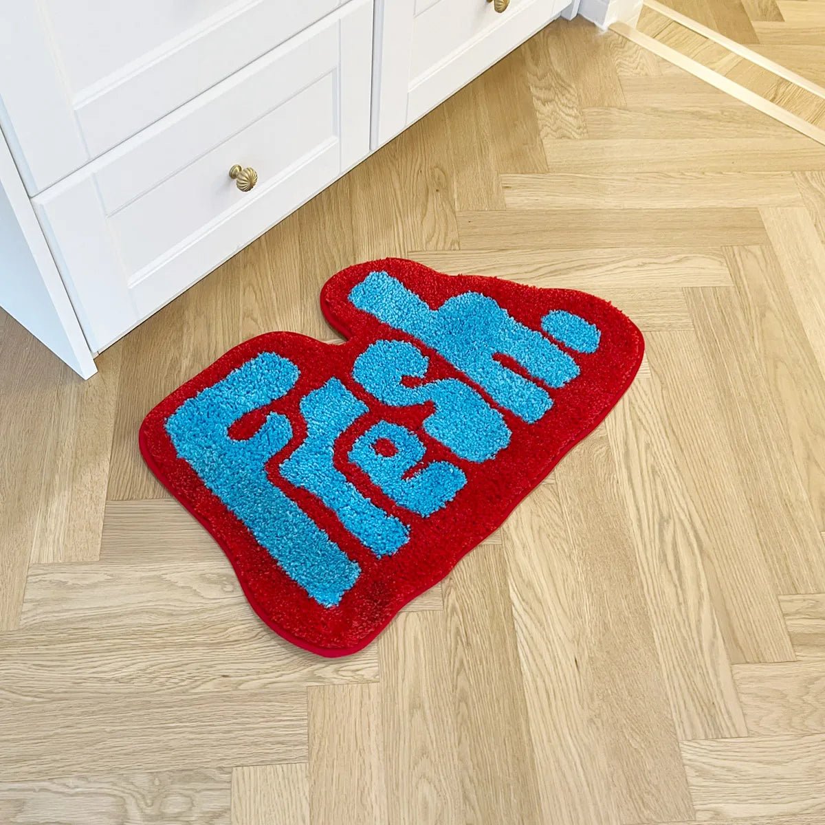 Blue and Red Tufted "Fresh" Quote Rug - TheRugGuy