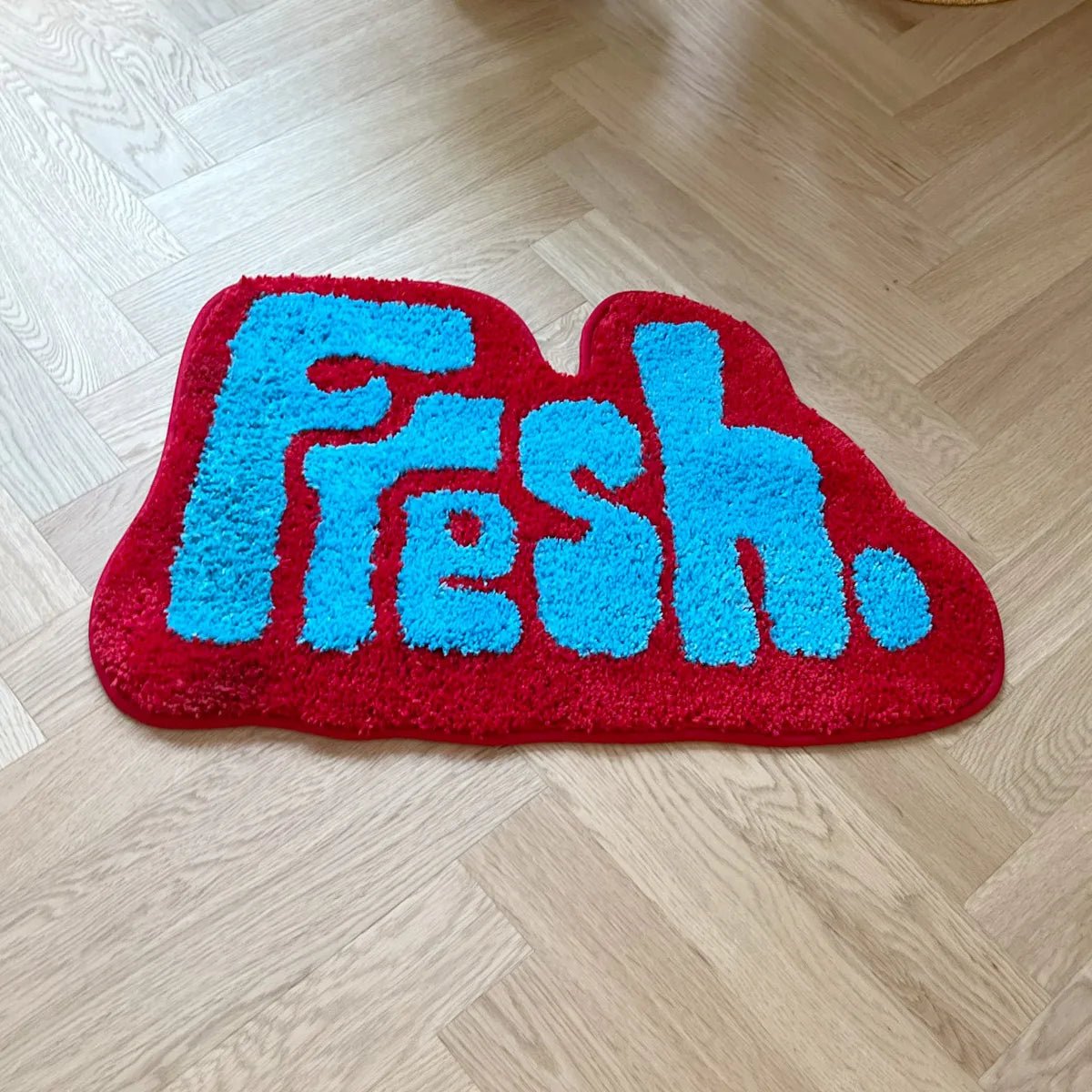 Blue and Red Tufted "Fresh" Quote Rug - TheRugGuy