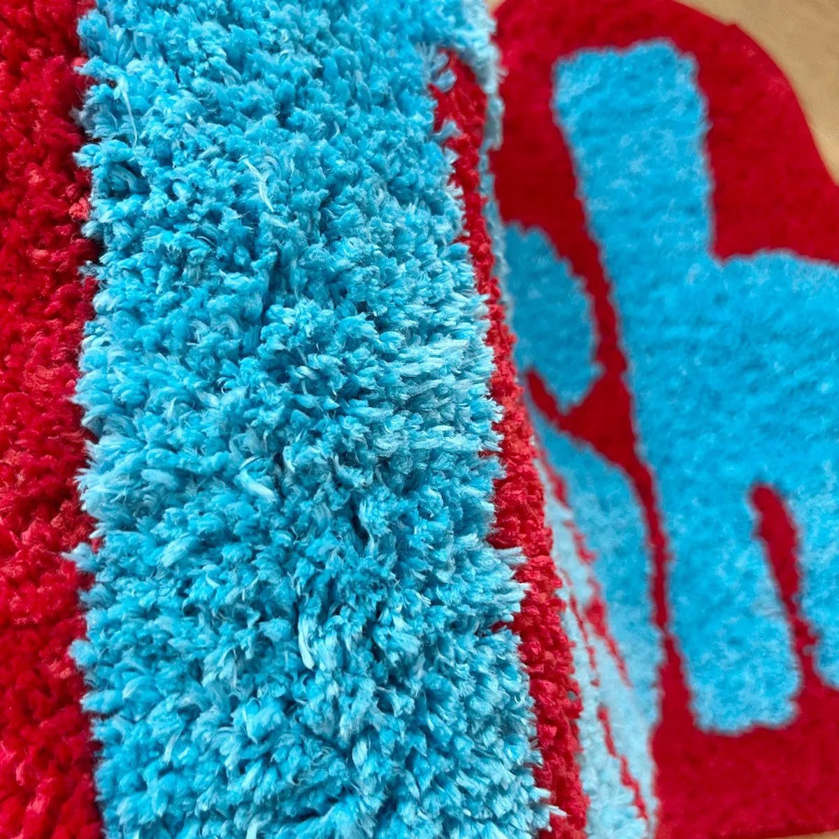 Blue and Red Tufted "Fresh" Quote Rug - TheRugGuy