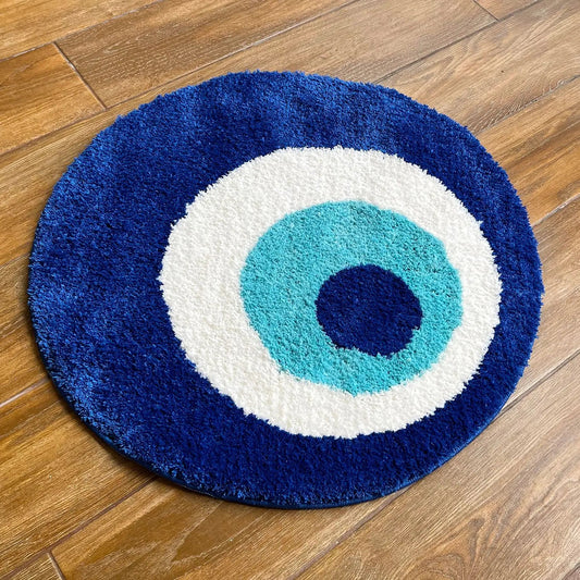 Blue and White Tufted "Nazar , Evil Eye" Rug - TheRugGuy