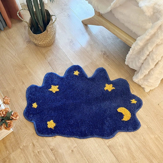 Blue and Yellow Tufted "Starry Night" Rug - TheRugGuy