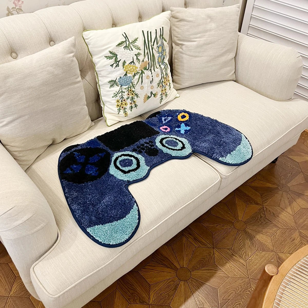 Blue Tufted Cartoon Playstation Gaming Rug - TheRugGuy