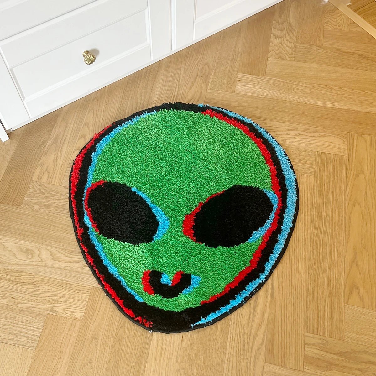 Green and Black Tufted "Alien Head" rug - TheRugGuy