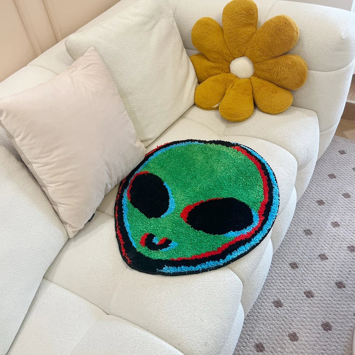 Green and Black Tufted "Alien Head" rug - TheRugGuy