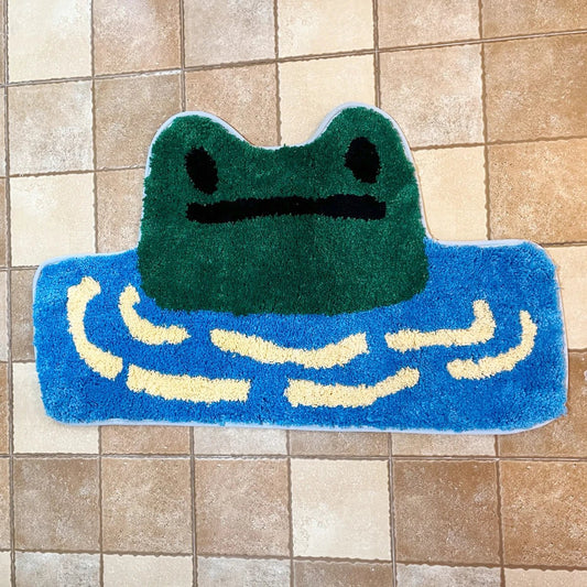 Green and Blue Tufted Cartoon Frog Rug - TheRugGuy