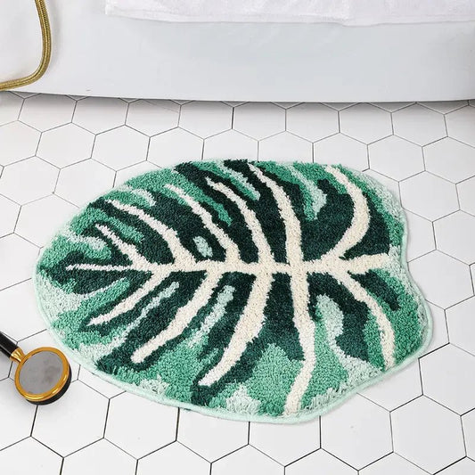 Green and White Tufted Monstera leaf rug - TheRugGuy