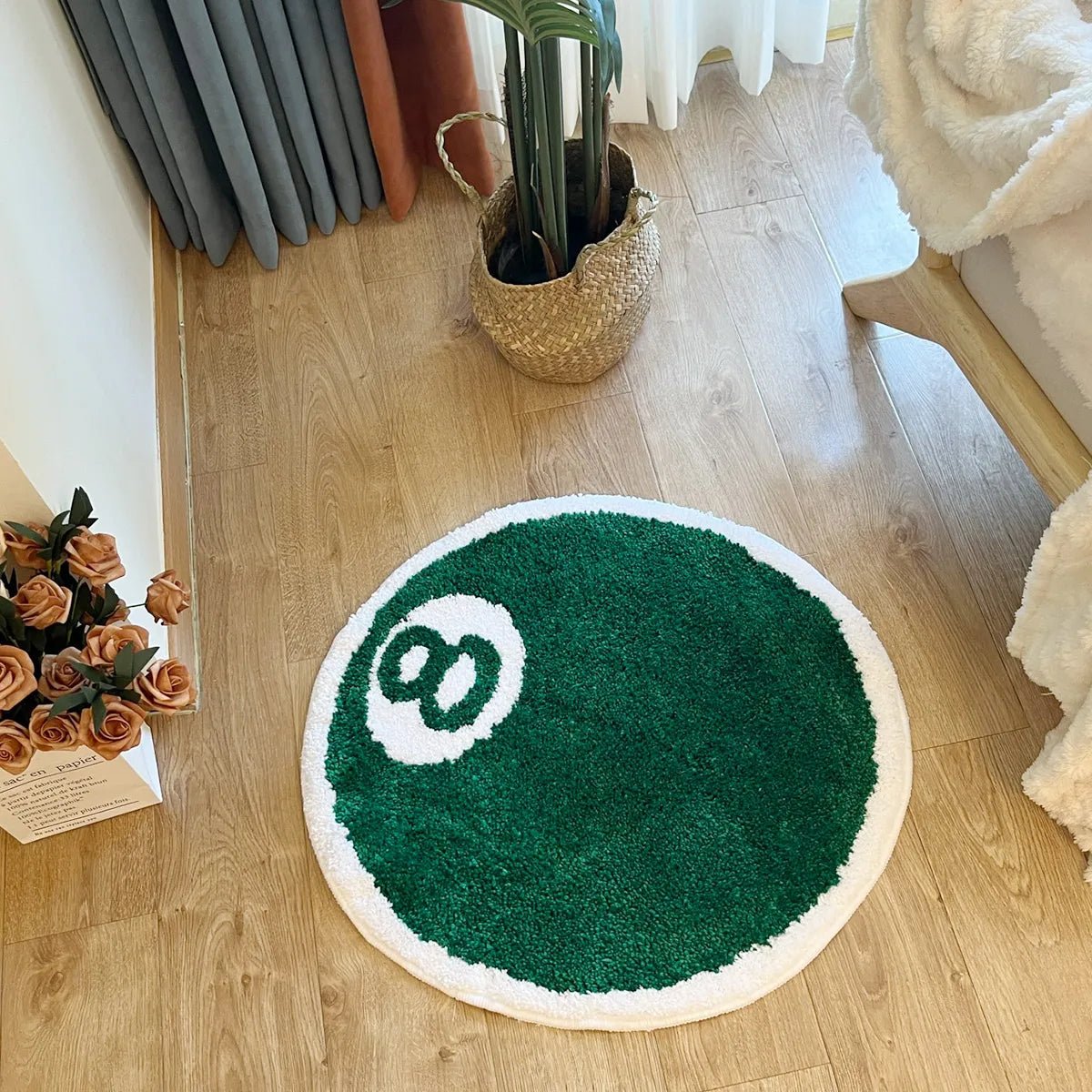 Green Tufted Stussy 9 Ball Rug - TheRugGuy