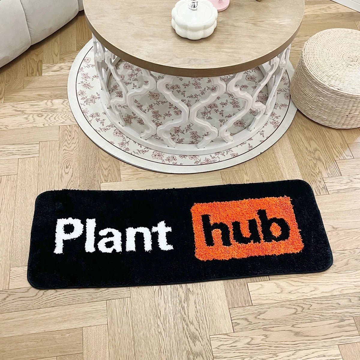 Orange and Black Tufted Plant Hub Rug - TheRugGuy