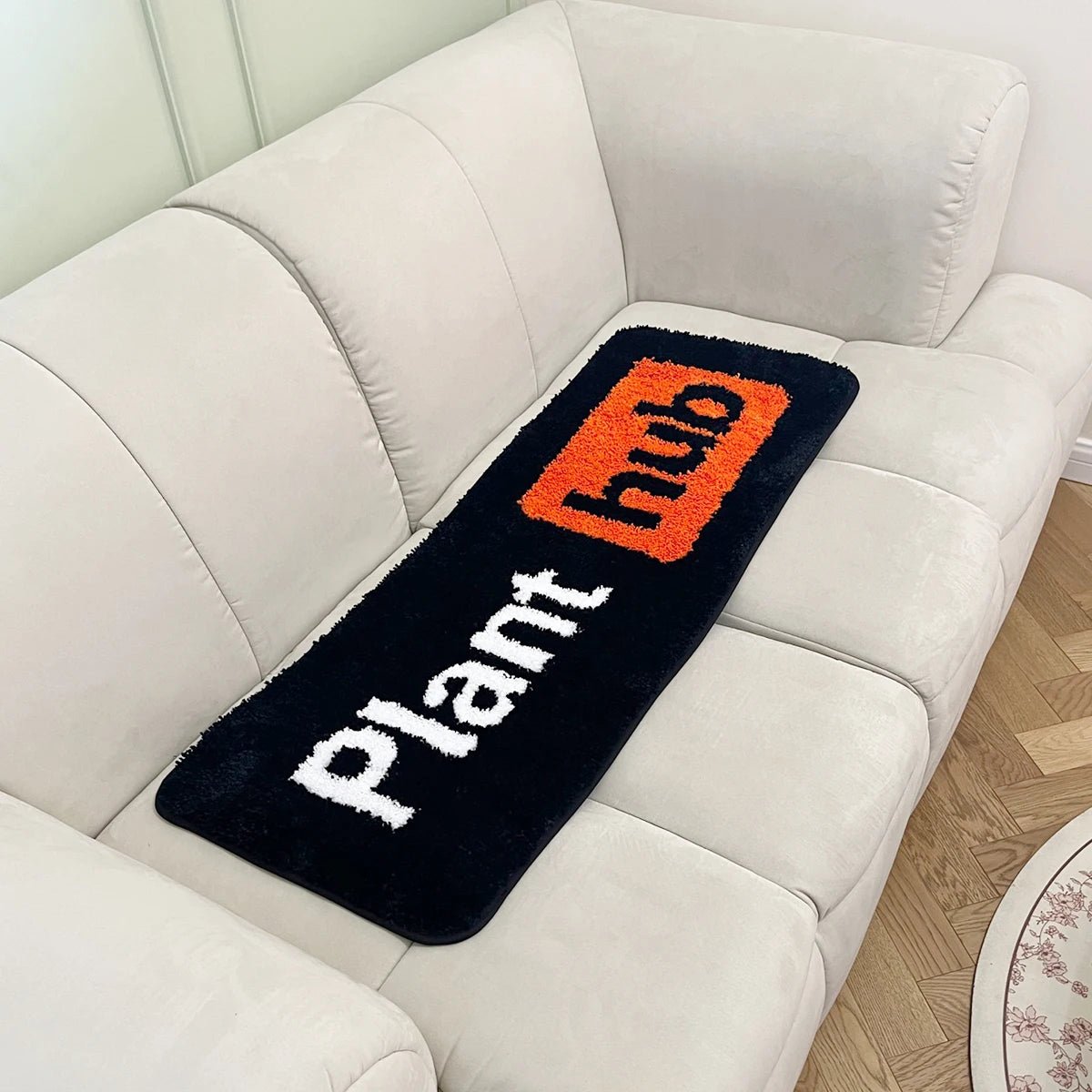 Orange and Black Tufted Plant Hub Rug - TheRugGuy