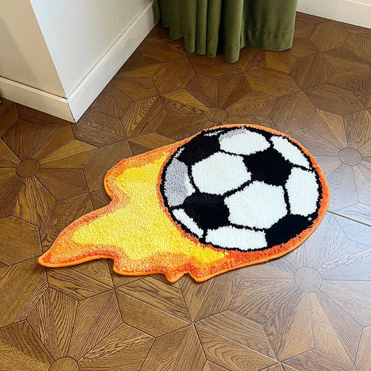 Orange and White Tufted Cartoon Football Rug - TheRugGuy