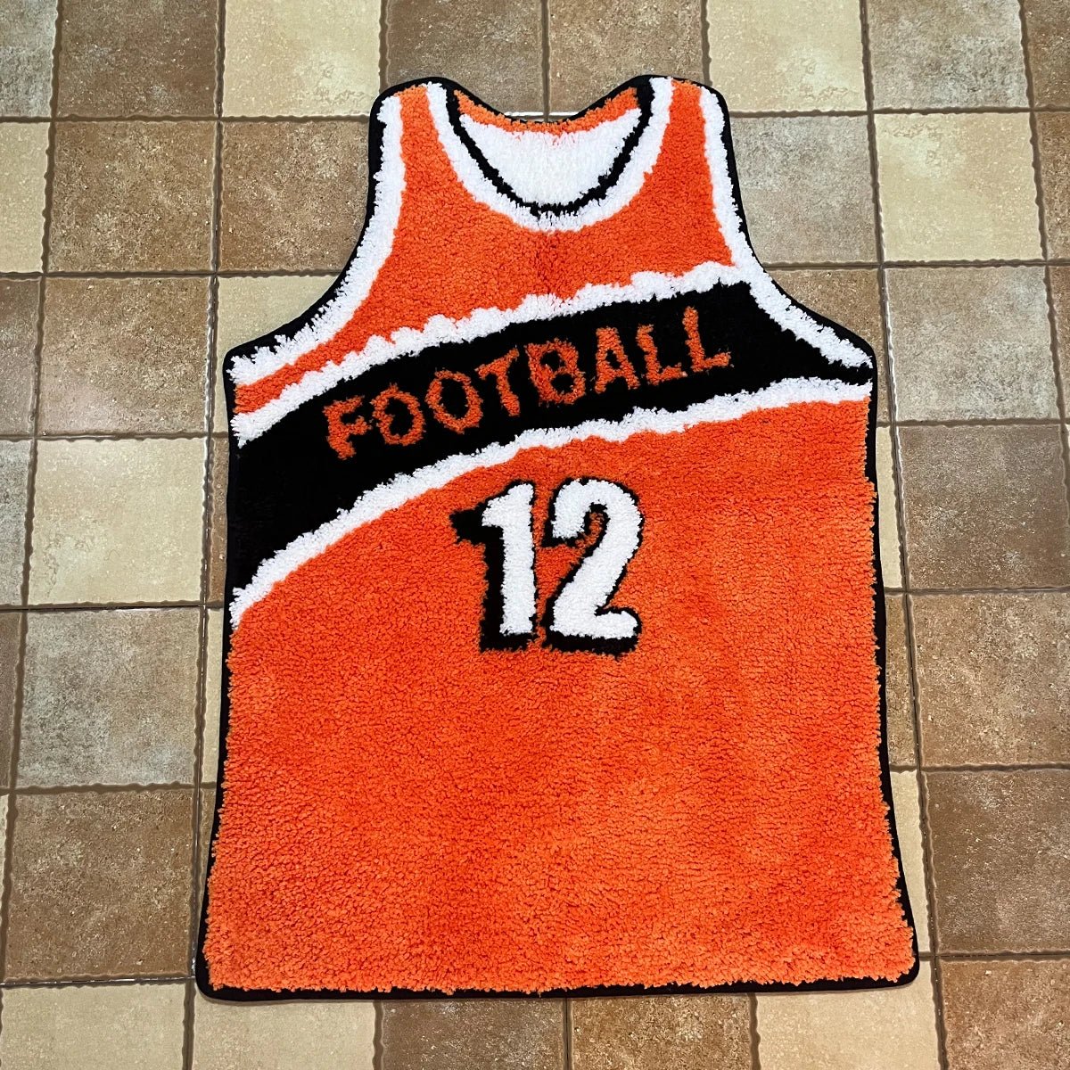 Orange and White Tufted Football Rug - TheRugGuy