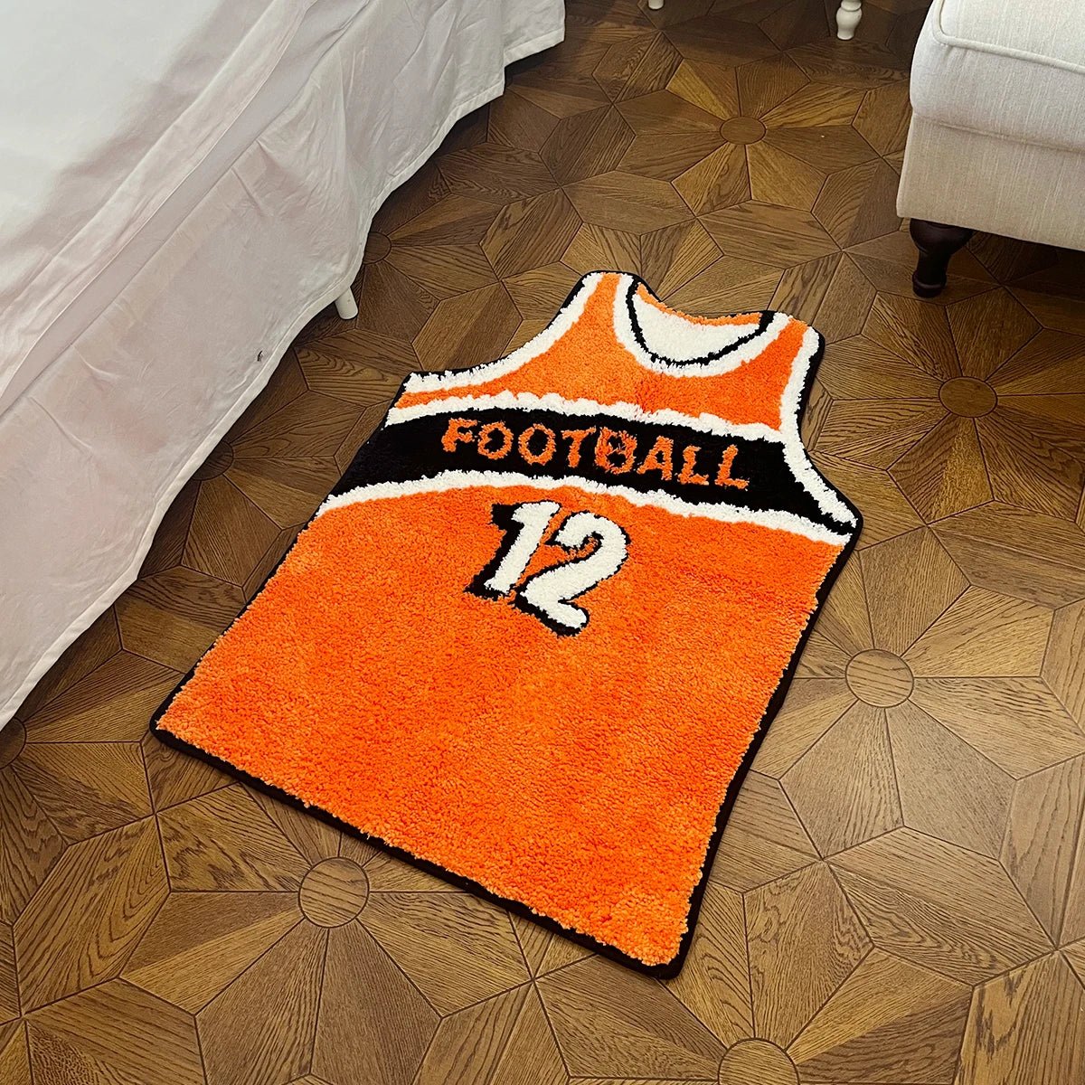 Orange and White Tufted Football Rug - TheRugGuy