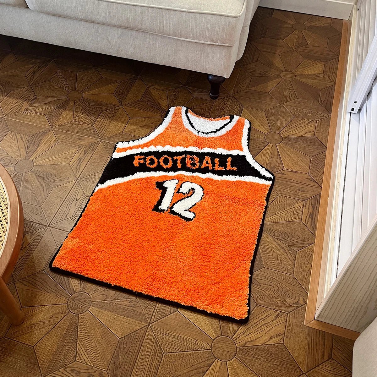 Orange and White Tufted Football Rug - TheRugGuy