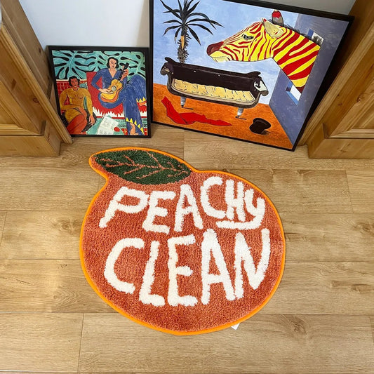 Orange Tufted "Peachy Clean" Quote Rug - TheRugGuy