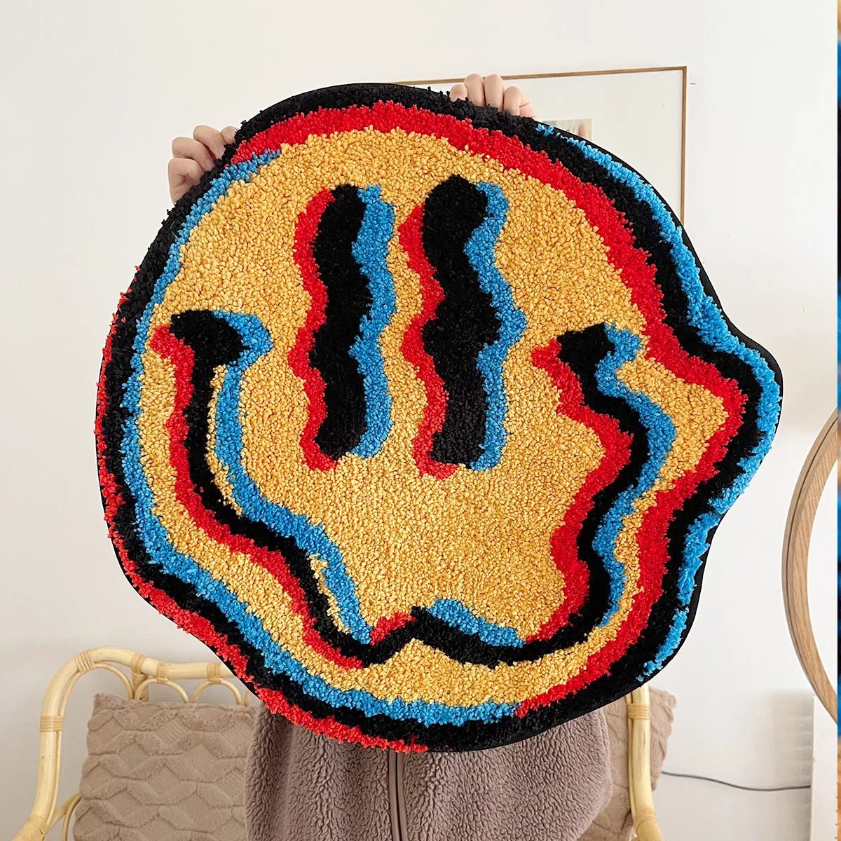 Orange Tufted Trippy Smiley Face rug - TheRugGuy