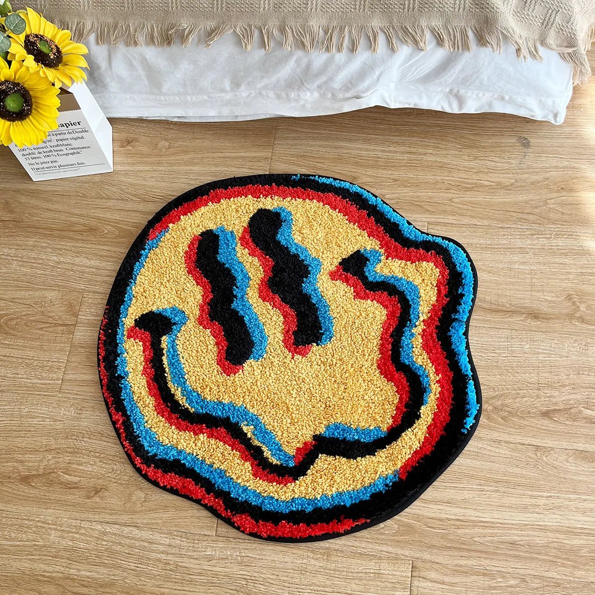 Orange Tufted Trippy Smiley Face rug - TheRugGuy