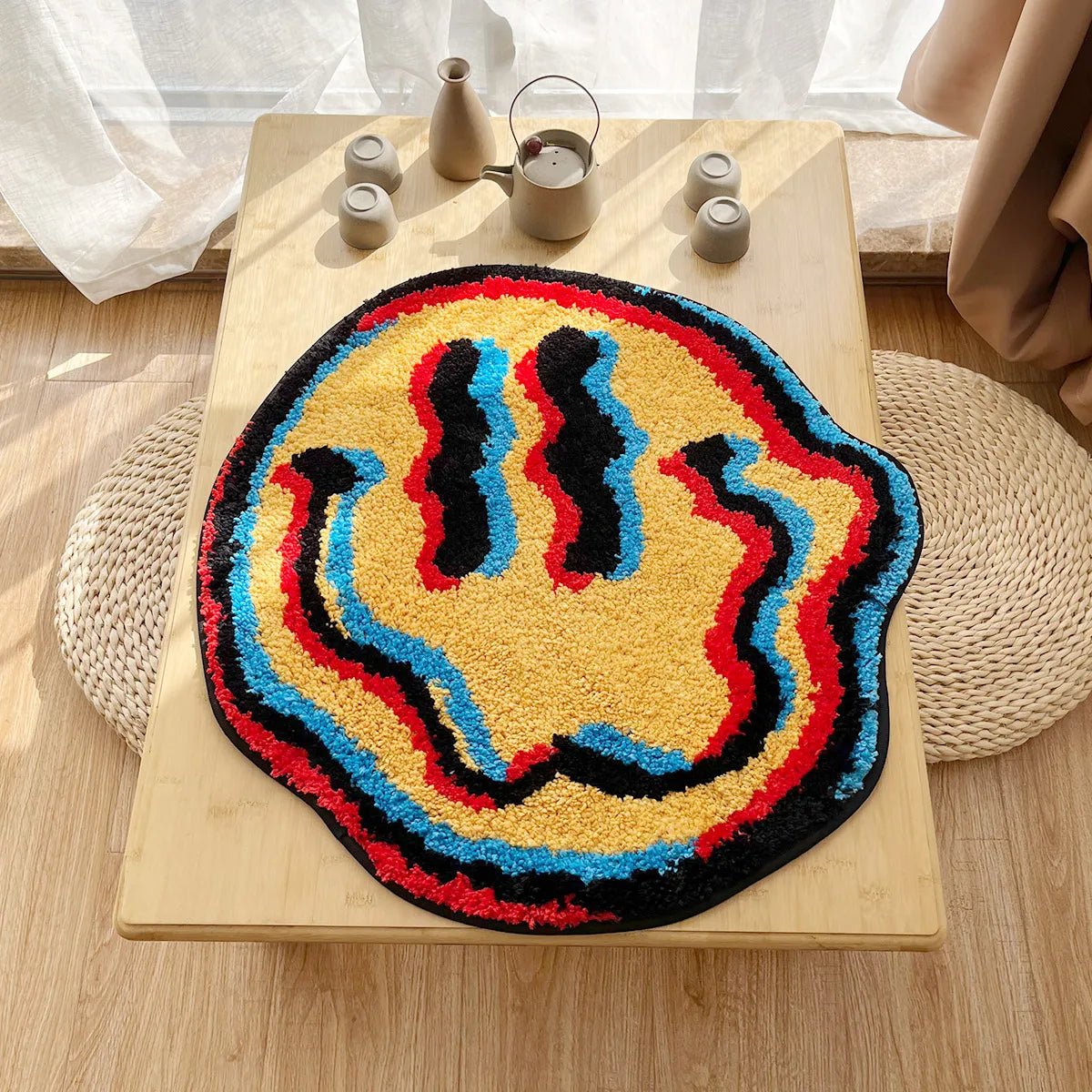 Orange Tufted Trippy Smiley Face rug - TheRugGuy