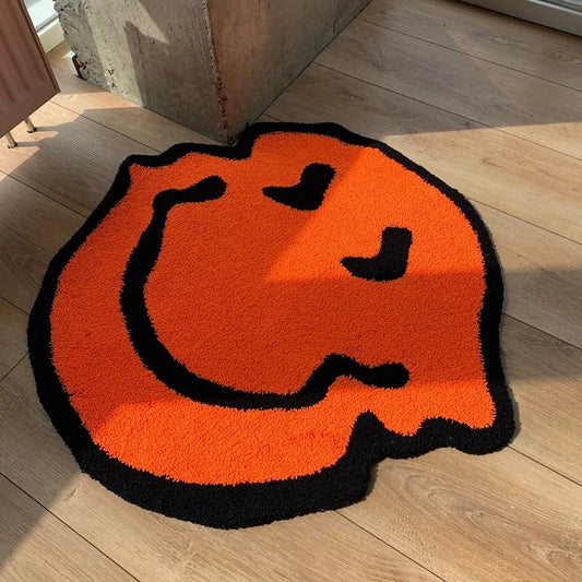 Orange Tufted Trippy Smiley Face rug - TheRugGuy