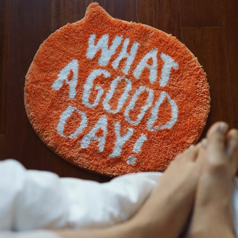 Orange Tufted "What A Good Day" Quote Rug - TheRugGuy