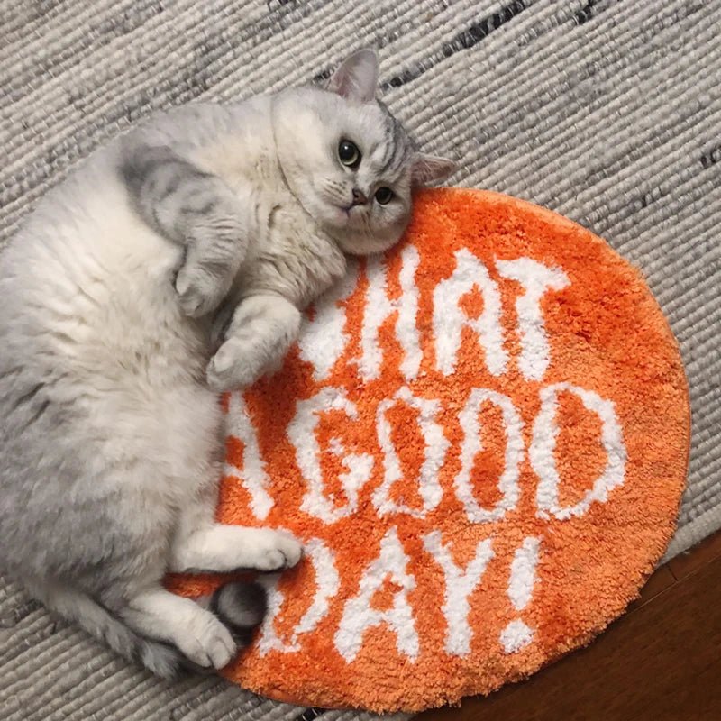 Orange Tufted "What A Good Day" Quote Rug - TheRugGuy