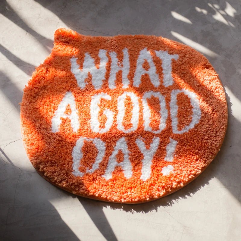 Orange Tufted "What A Good Day" Quote Rug - TheRugGuy