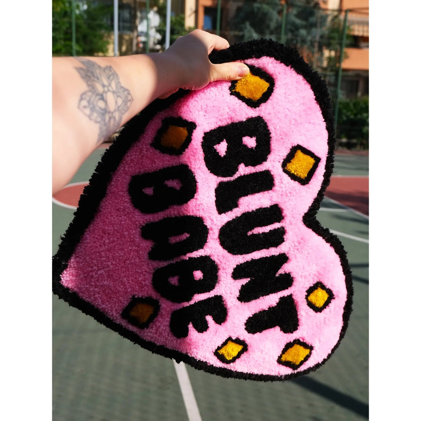 Pink and Black Tufted "Blunt Babe" Heart Rug - TheRugGuy