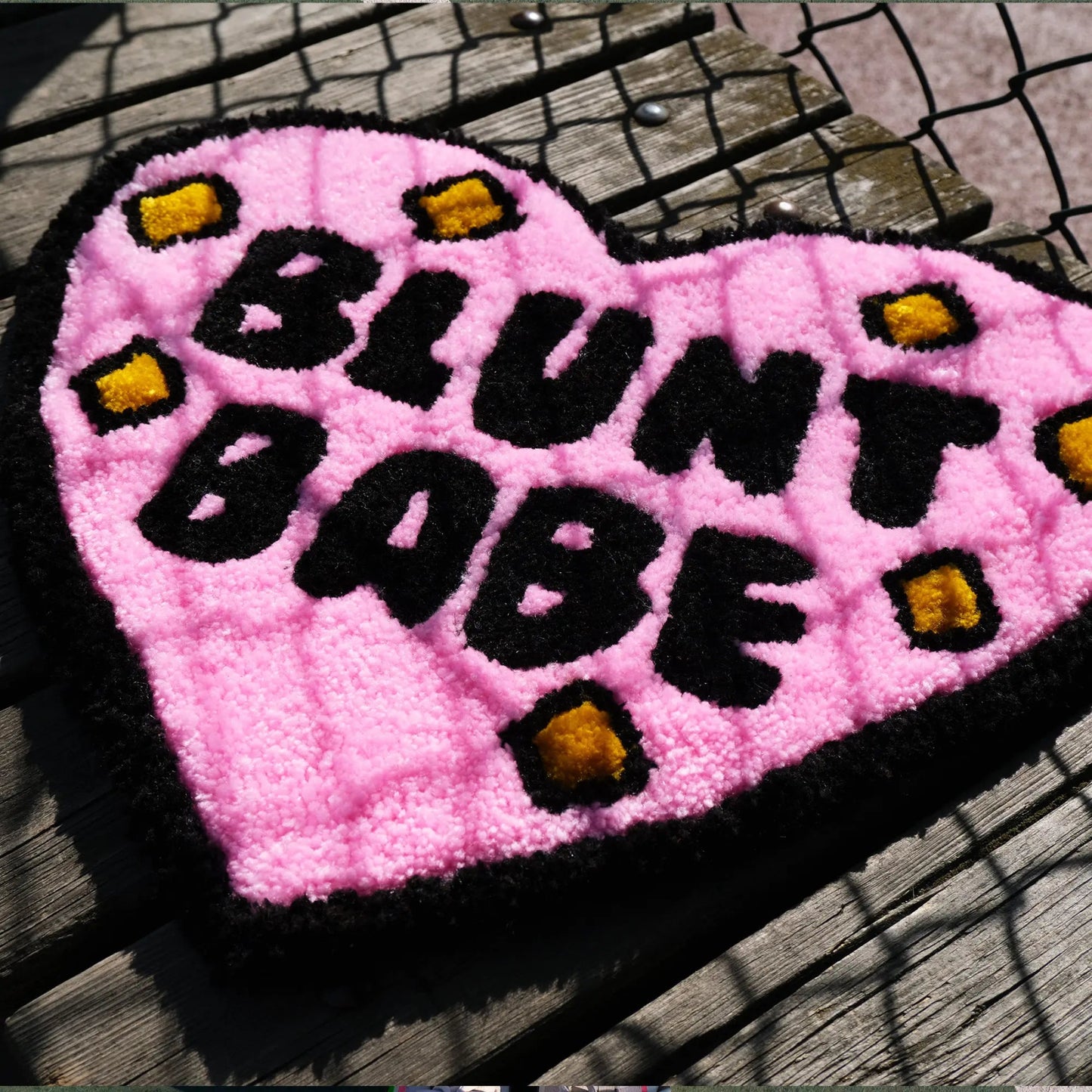 Pink and Black Tufted "Blunt Babe" Heart Rug - TheRugGuy