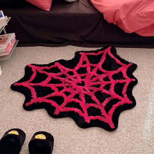 Pink and Black Tufted Spider Web Rug - TheRugGuy