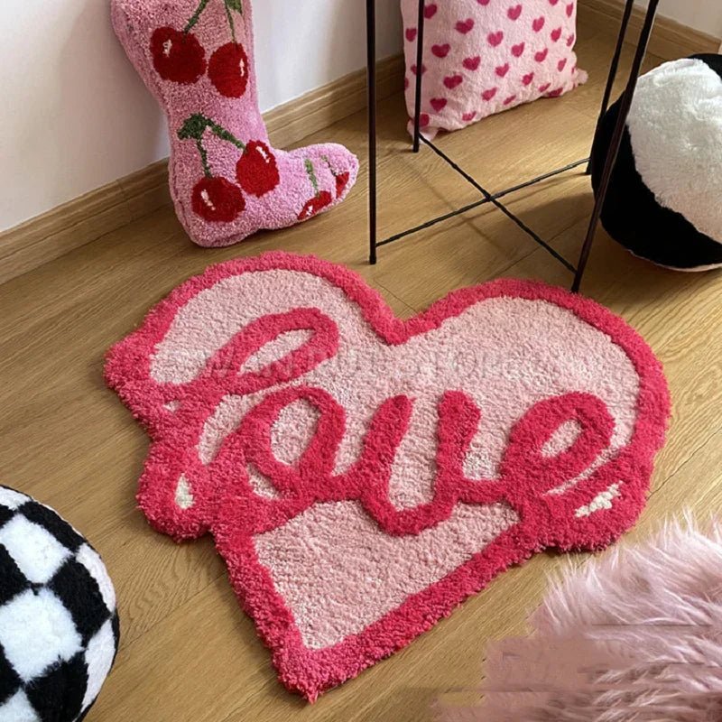 Pink Love Plush Decorative Rug - Soft, Fluffy, and Cozy for Girl's Bedroom or Living Room - TheRugGuy