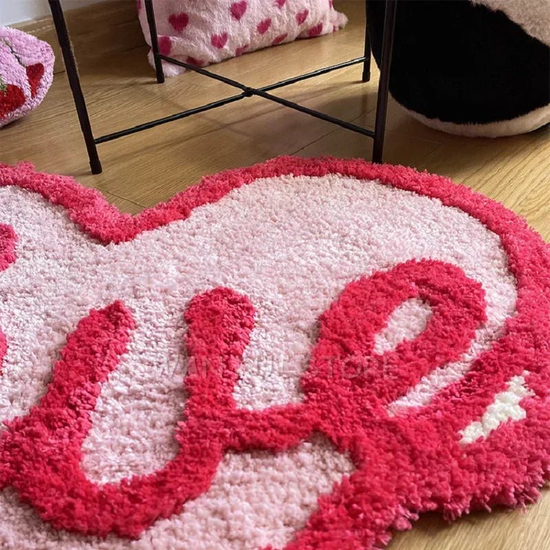 Pink Love Plush Decorative Rug - Soft, Fluffy, and Cozy for Girl's Bedroom or Living Room - TheRugGuy