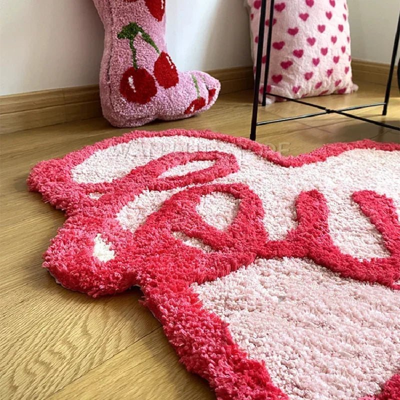 Pink Love Plush Decorative Rug - Soft, Fluffy, and Cozy for Girl's Bedroom or Living Room - TheRugGuy