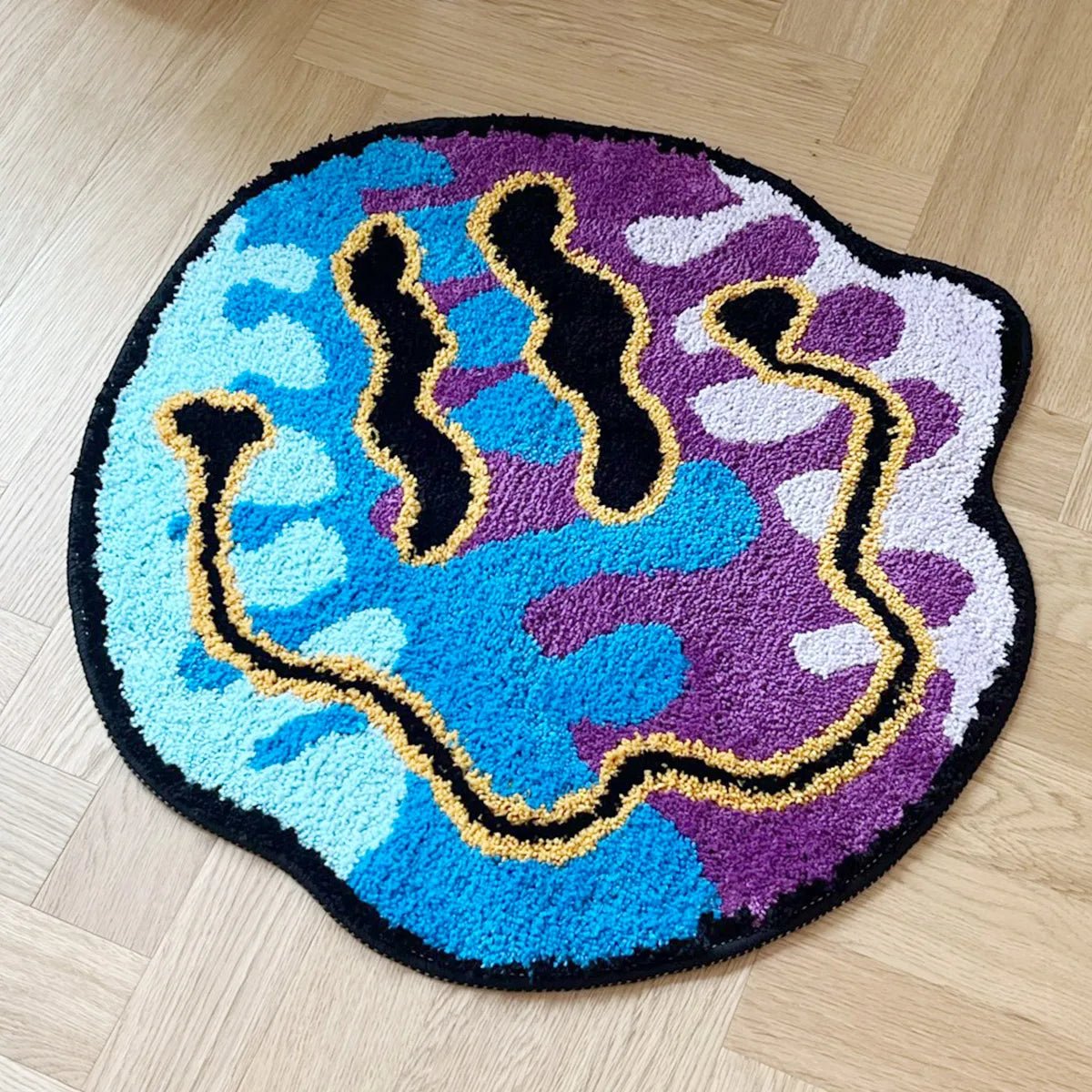 Purple and Blue Tufted Trippy Smiley Face rug - TheRugGuy