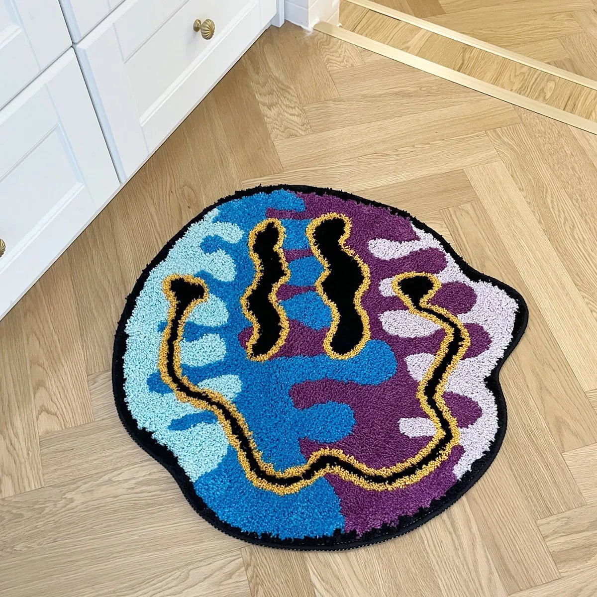 Purple and Blue Tufted Trippy Smiley Face rug - TheRugGuy