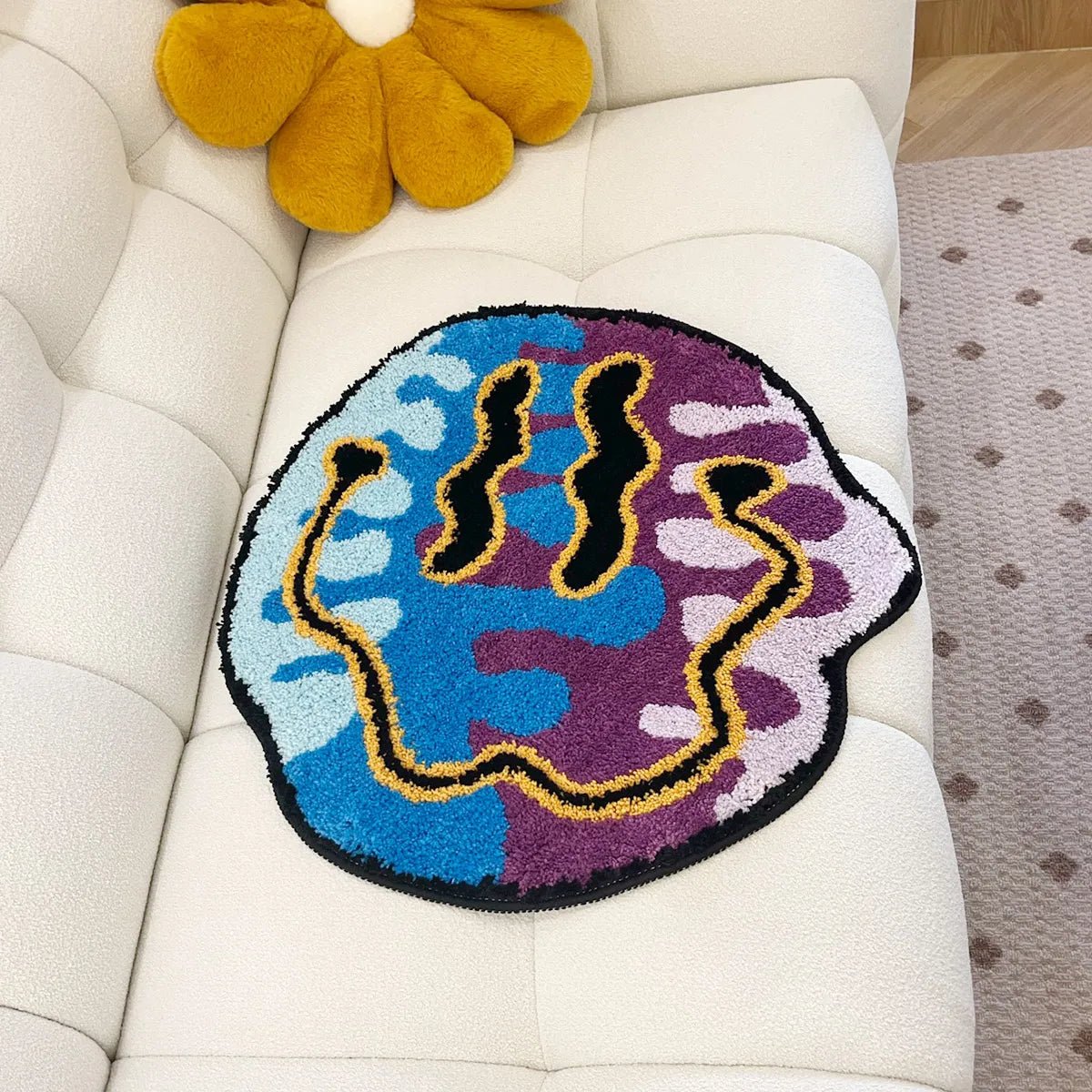 Purple and Blue Tufted Trippy Smiley Face rug - TheRugGuy