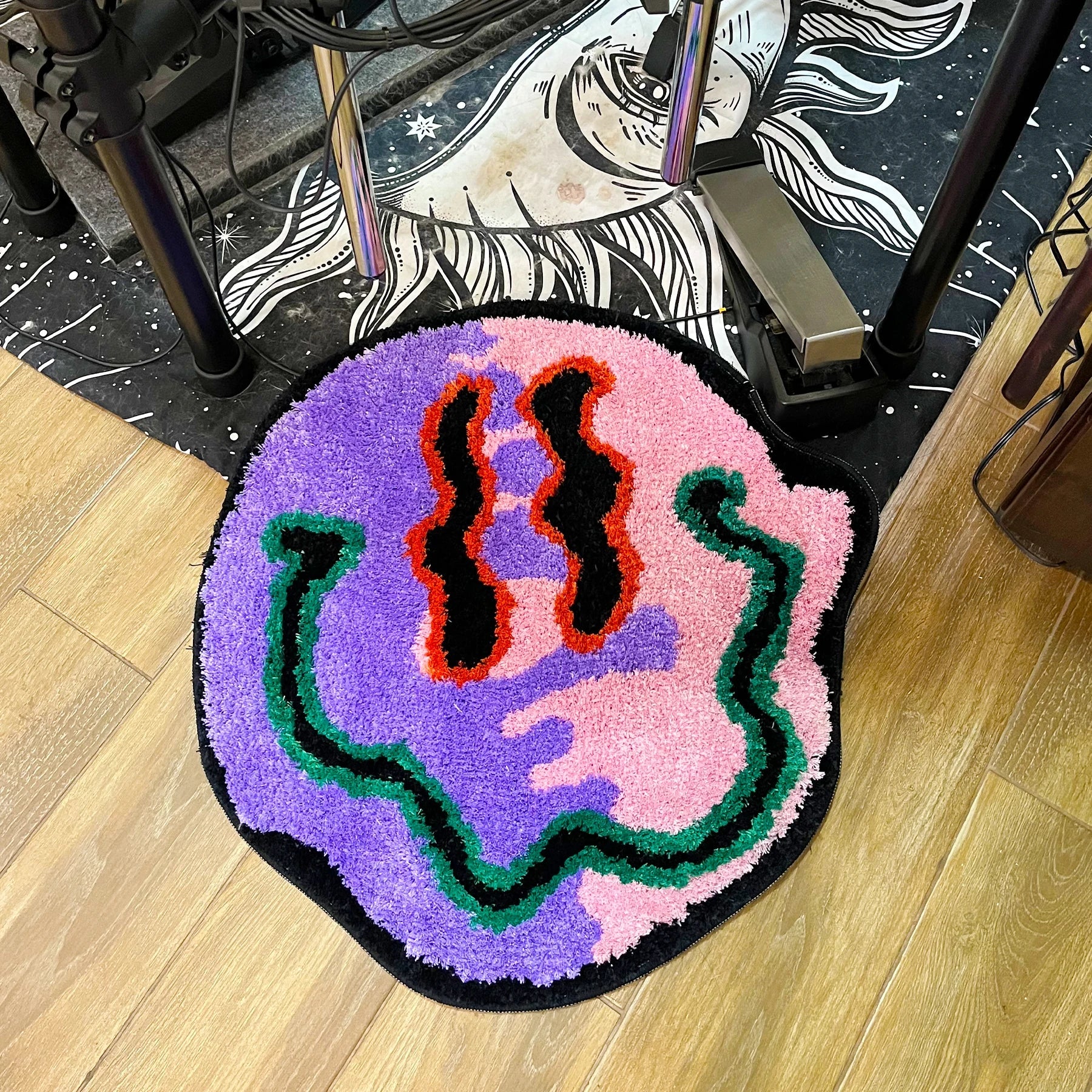 Purple and Pink Tufted Trippy Smiley Face rug - TheRugGuy