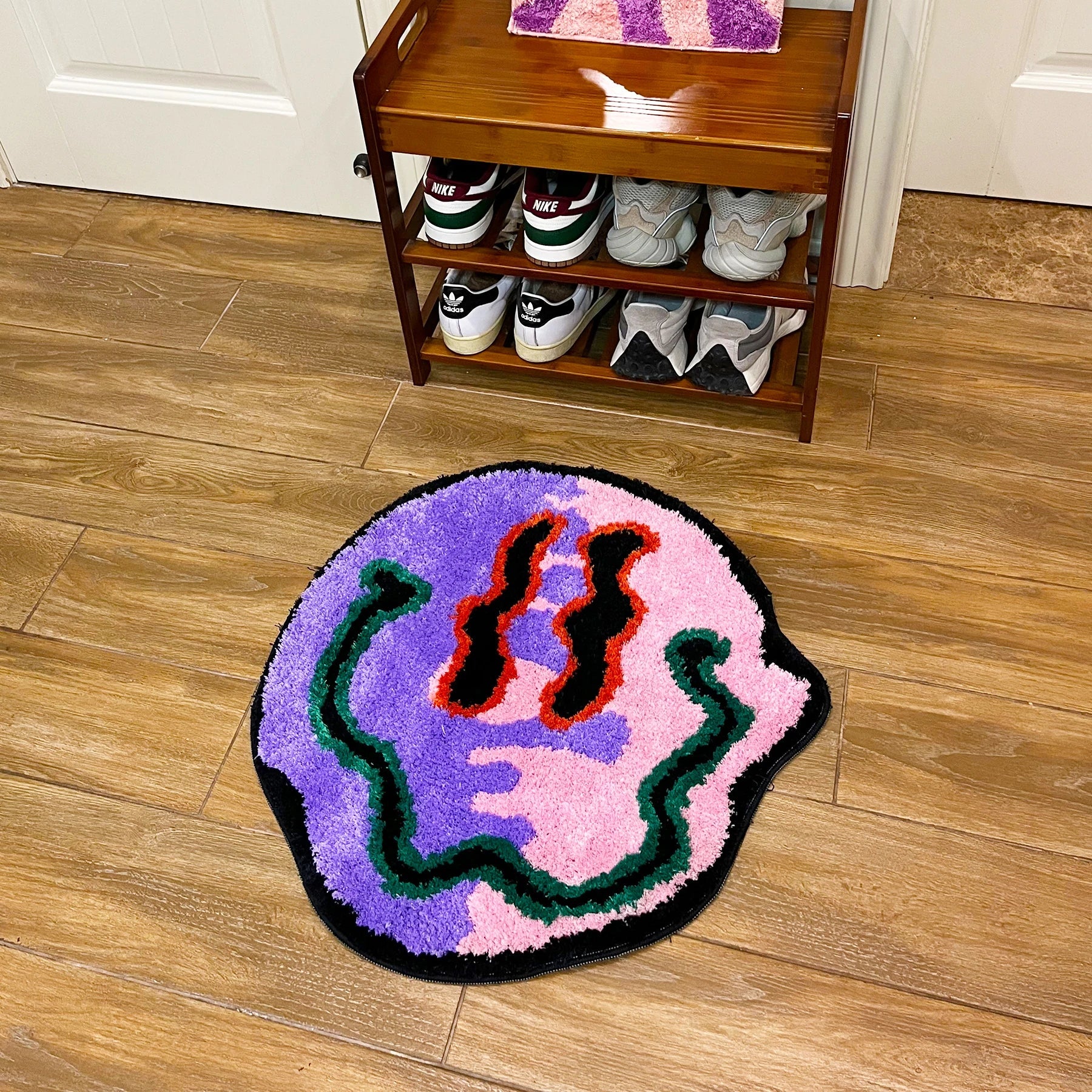 Purple and Pink Tufted Trippy Smiley Face rug - TheRugGuy