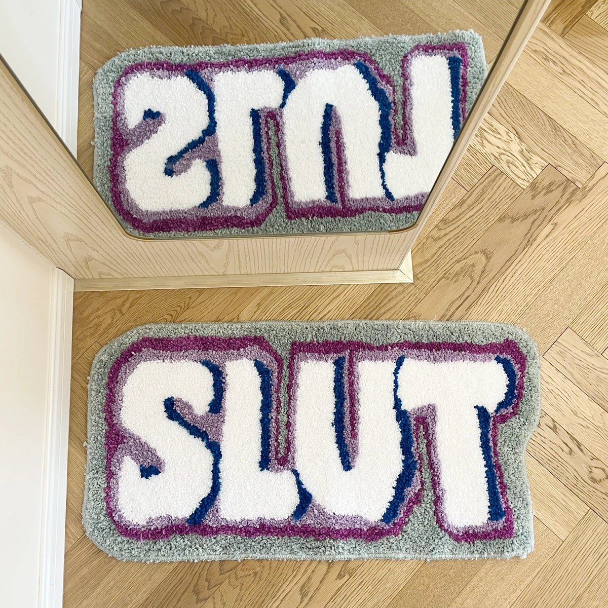 Purple and White Tufted "Sl*T" Quote Rug - TheRugGuy