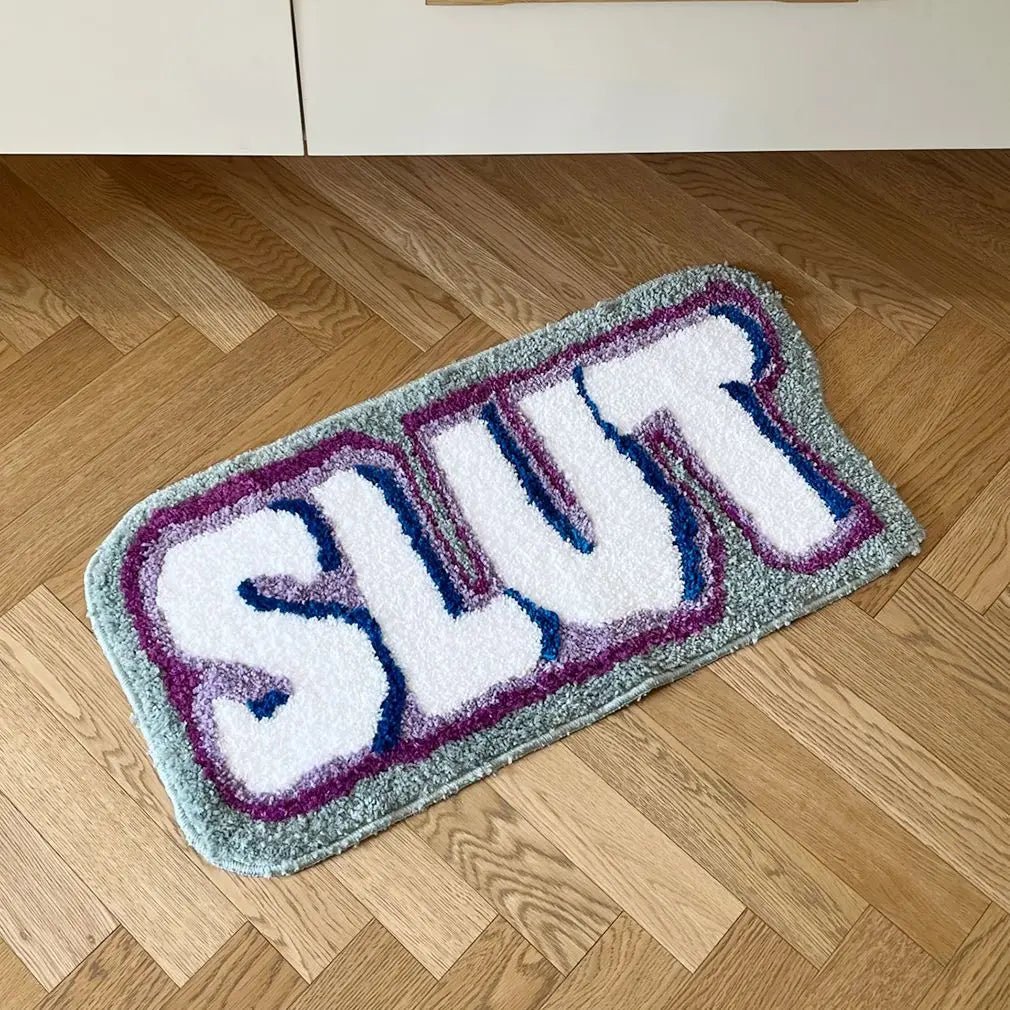 Purple and White Tufted "Sl*T" Quote Rug - TheRugGuy