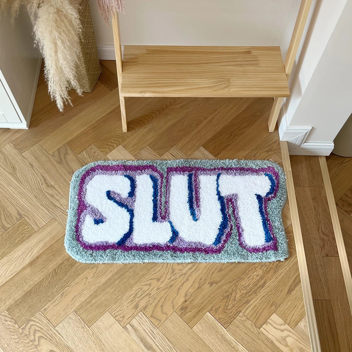 Purple and White Tufted "Sl*T" Quote Rug - TheRugGuy