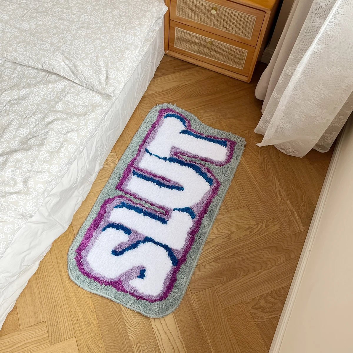 Purple and White Tufted "Sl*T" Quote Rug - TheRugGuy