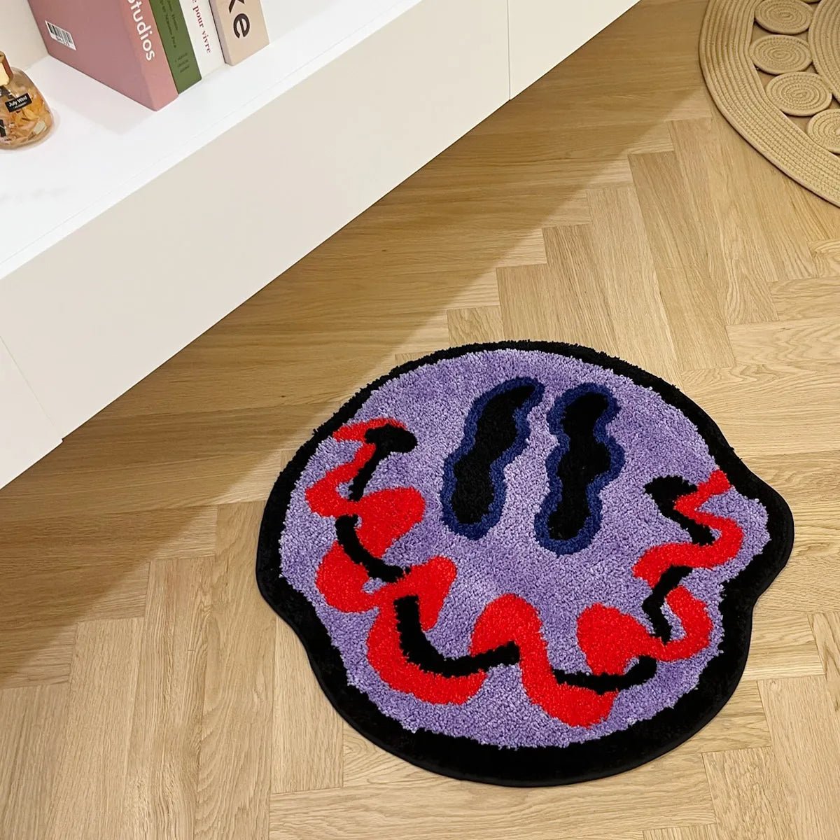 Purple Tufted Trippy Smiley Face rug - TheRugGuy