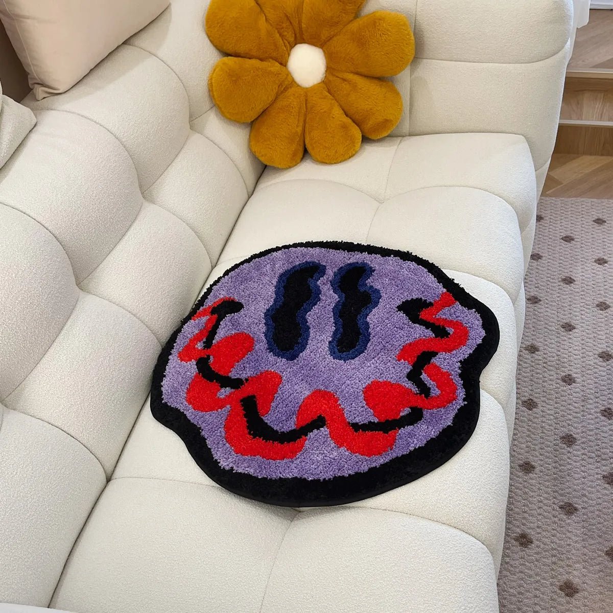 Purple Tufted Trippy Smiley Face rug - TheRugGuy