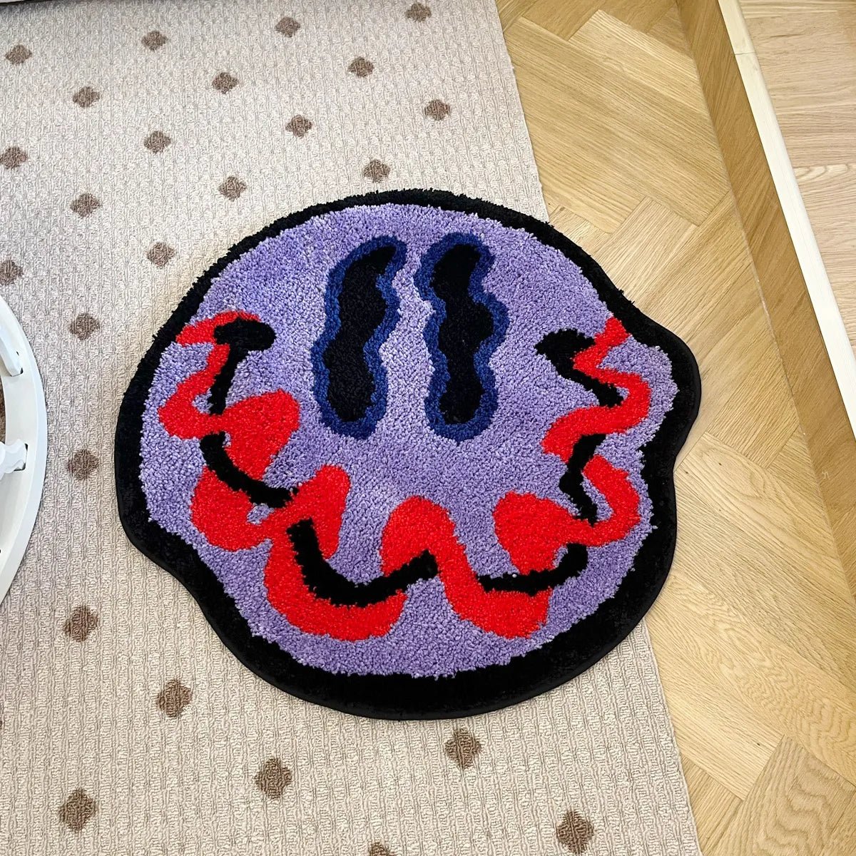 Purple Tufted Trippy Smiley Face rug - TheRugGuy