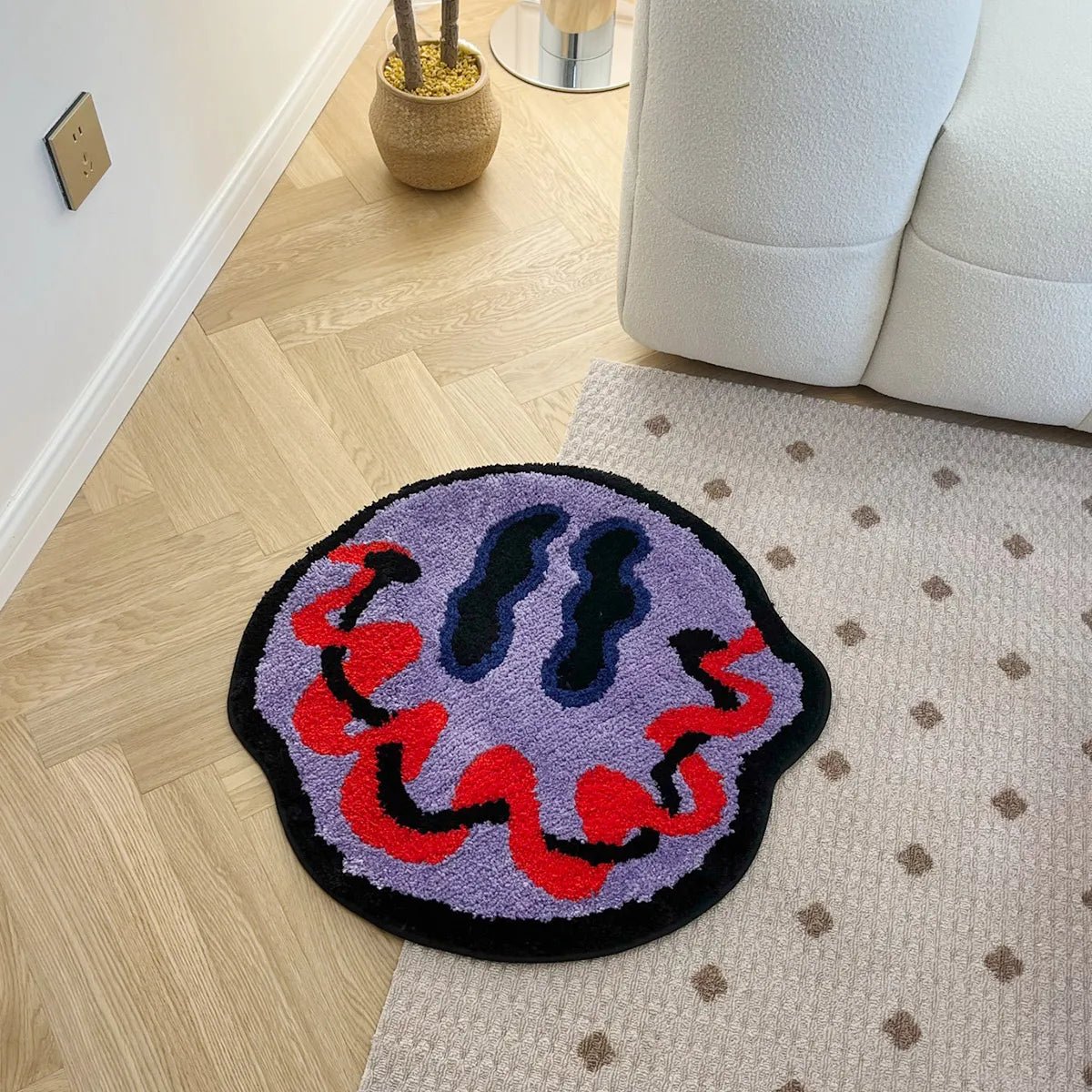 Purple Tufted Trippy Smiley Face rug - TheRugGuy